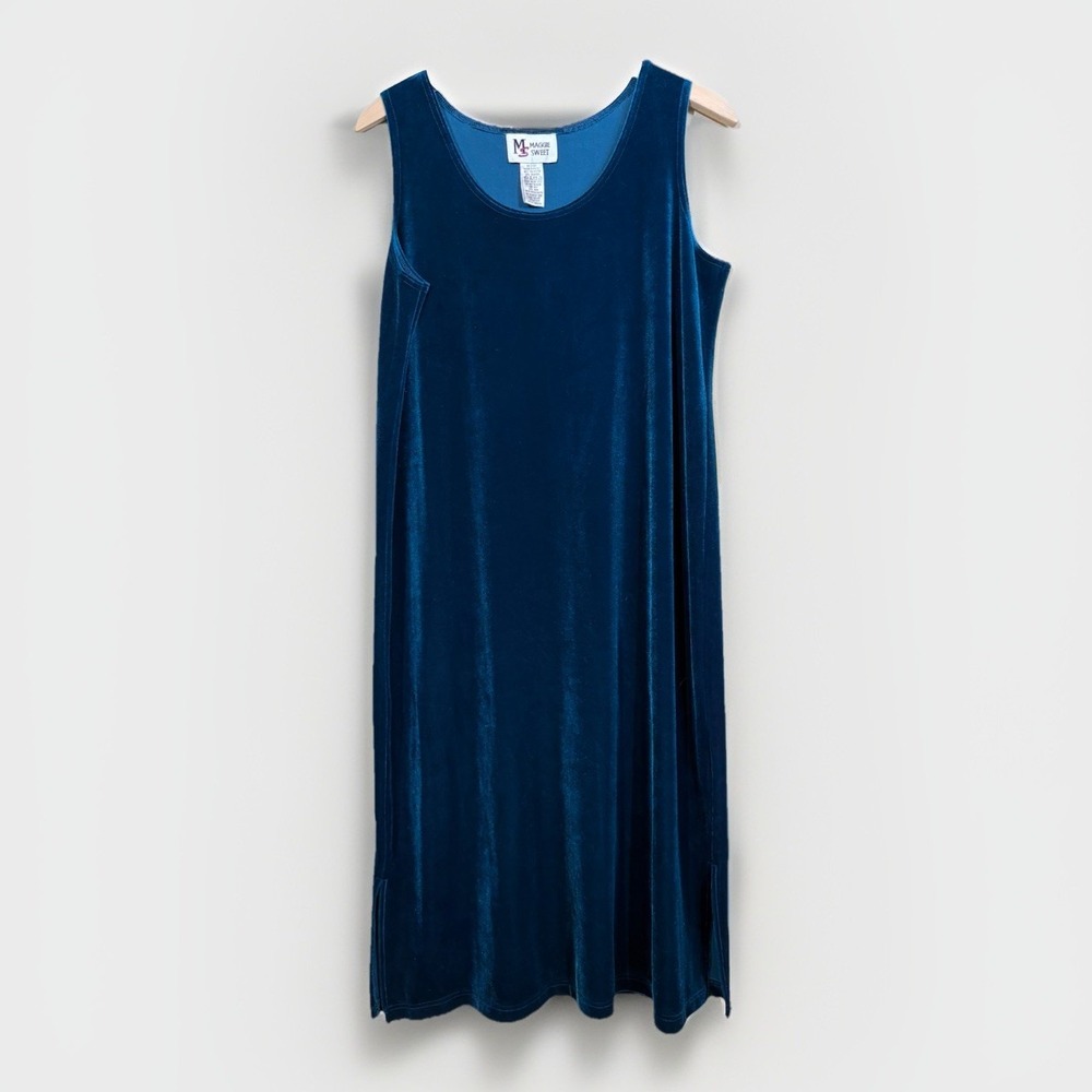 VTG 90's Dress Women's M Velvet Jumper Overall  Teal Blue Stretch